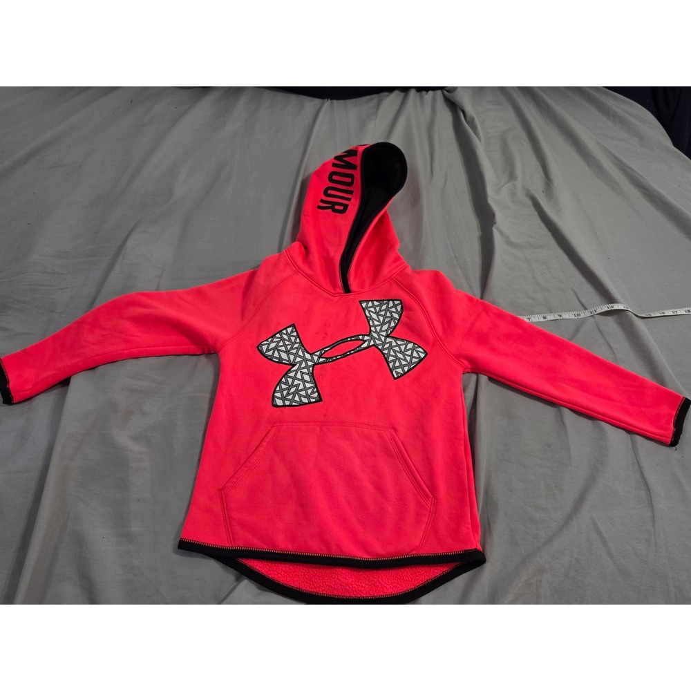 Under Armour Girls ColdGear Neon Pink Geometric Logo Hoodie Sweatshirt YXS 7